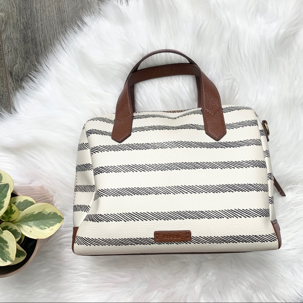 Fossil Fiona Striped Crossbody Satchel Purse Bag - Picture 9 of 16
